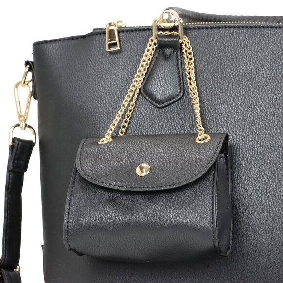 Black Faux Leather Purse and Coin Purse 2 in 1 Set Tote Cross Body Shoulder Bag - Picture 3 of 12